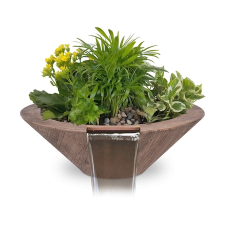 The Outdoor Plus 32 Round Cazo Planter Bowl - Wood Grain GFRC Concrete - Oak - OPT-32RWGPO-OAK